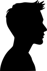 Portrait of a male head in profile. Black silhouette on a white background. Vector images.