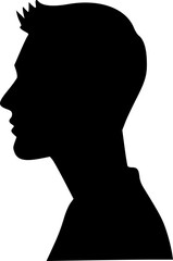 Portrait of a male head in profile. Black silhouette on a white background. Vector images.