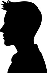 Portrait of a male head in profile. Black silhouette on a white background. Vector images.