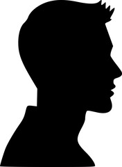 Portrait of a male head in profile. Black silhouette on a white background. Vector images.