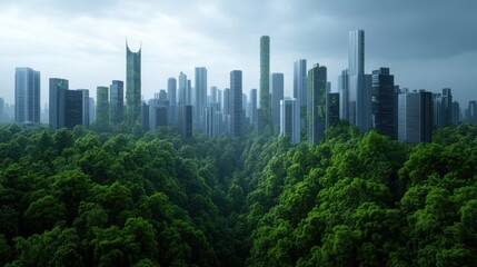 Lush Green Forest Meets Futuristic Cityscape in a Harmonious Urban Nature Blend