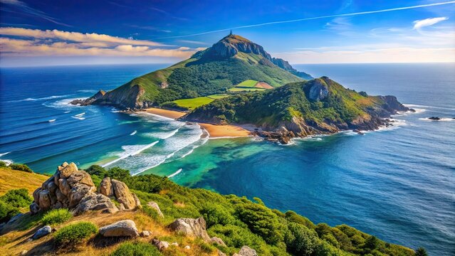 Scenic view of Mount Santa Tecla overlooking the Atlantic coast in Galicia, Spain, Galicia, Spain, Atlantic coast