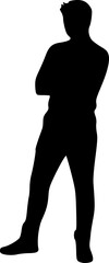 The male figure of a person stands. Black silhouette on a white background. Vector image.