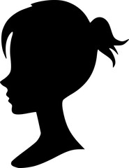 Portrait of a female head in profile. Black silhouette on a white background. Vector images.