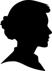 Portrait of a female head in profile. Black silhouette on a white background. Vector images.