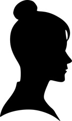 Portrait of a female head in profile. Black silhouette on a white background. Vector images.