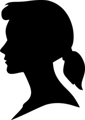 Portrait of a female head in profile. Black silhouette on a white background. Vector images.