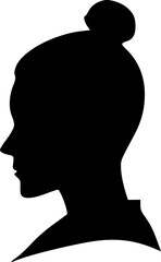 Portrait of a female head in profile. Black silhouette on a white background. Vector images.