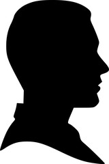 Male head portrait in profile. Black silhouette on white background. Vector image.
