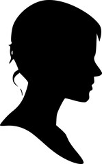 Portrait of a female head in profile. Black silhouette on a white background. Vector images.