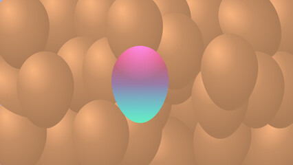 illustration of green and pink gradient colored eggs, abstract background of brown colored eggs.