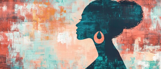 Fototapeta premium Elegant Silhouette of a Woman with Earrings Against a Colorful Abstract Background â€“ Inspiring Art for Home Decor and Fashion Themes