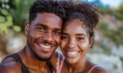 Naklejka premium A man and a woman smiling at the camera