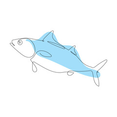 Minimalistic line drawing of a fish with a yellow and white color scheme.