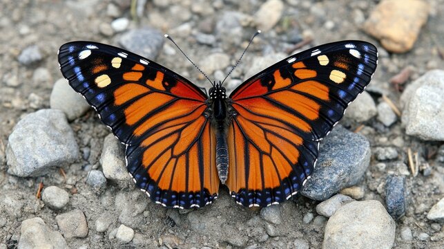 Stunning Orange Butterfly on Rocky Ground