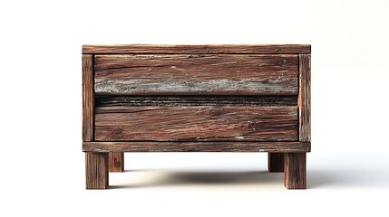 A wooden nightstand with a white background