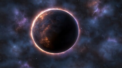 Glowing Planet in Nebula Cosmic Background Space Exploration