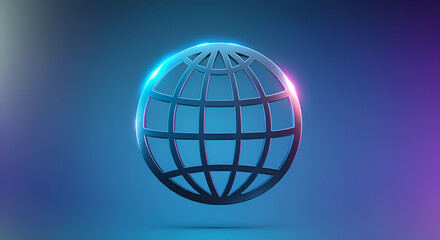 Abstract Gradient Background in Blue and Purple with 3D Glowing Globe Icon in Center