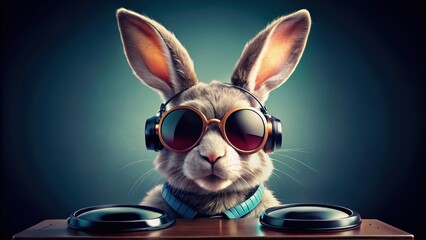 Cool rabbit DJ with sunglasses and sleek design , rabbit, DJ, cool, sunglasses, stylish, sleek, animal, music, hipster