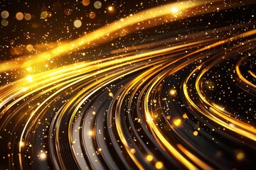 Shimmering Golden Lines with Bokeh Effect and Sparkling Lights