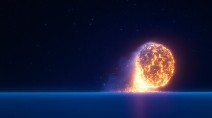 Fototapeta premium Fiery Asteroid Impacting Planet Surface Cosmic Collision Space Disaster