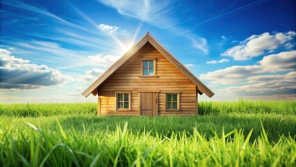 Wooden house with a sloping roof surrounded by lush green grass , rural, cabin, nature, wooden, home, grass