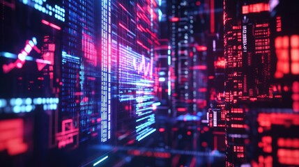 Obraz premium Neon Cityscape with Data Streams and Digital Light