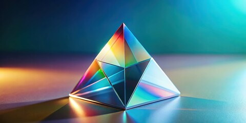 Abstract glass prism with minimalist background in render , prism, glass, abstract, colorful, minimal, geometric, reflection