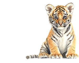 Obraz premium Cute tiger cub sitting, showcasing its playful nature