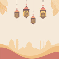 Fototapeta premium Empty Islamic Greeting Card Frame Background with Mosque Lantern Decoration