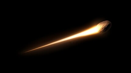 Fiery Meteoroid Falling Through Space Cosmic Background