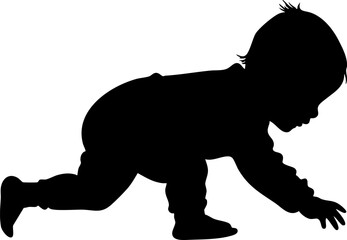 Obraz premium A silhouette of a crawling baby, representing early childhood development, curiosity, and playfulness in children.