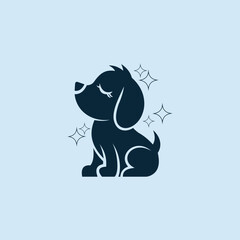 Circle Puppy Logo Cute Silhouette with Stars