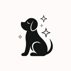 Circle Puppy Logo Cute Silhouette with Stars