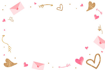 Valentine's love letter frame png transparent background with glittery heart