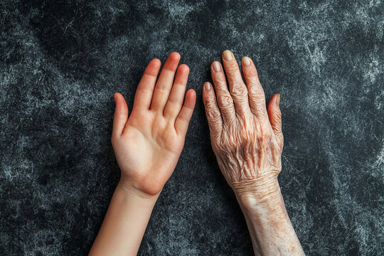 Contrast of generational hands showing the passage of time