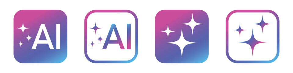 ai icon set. colorful artificial intelligence logo with star symbol for app, website, ui, ux. transparent png and vector illustration.