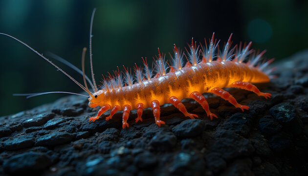 Luminescent springtail texture with realistic patterns on a dark background in soft lighting