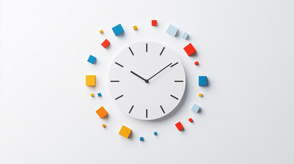 Time Flies by: A minimalist clock face, surrounded by a vibrant array of colorful blocks, evokes a sense of urgency and the fleeting nature of time.