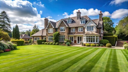 Obraz premium Large house with a spacious lawn , mansion, estate, grass, architecture, exterior, luxury, home, property, building, garden
