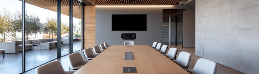 Ceilingmounted conference room camera, blending into an ultramodern office