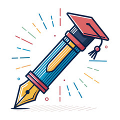 3D icons representing education, such as a pen