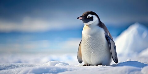 Obraz premium A cute penguin sitting in the snow, penguin, snow, cold, winter, adorable, Antarctic, bird, nature, white, fluffy, wildlife