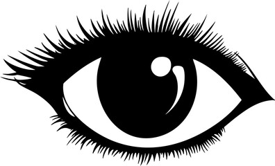 A minimalistic black and white illustration of an eye featuring detailed eyelashes, representing vision and perception.