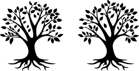 Obraz premium Stylized silhouette of two trees with leaves, ideal for nature-themed designs or eco-friendly projects.