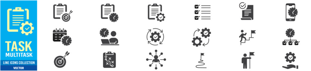 Task icon set. workflow multitasking editable stroke icons collection. Vector illustration