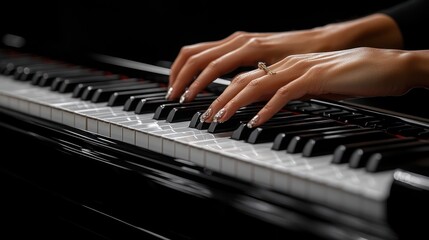 Fototapeta premium Elegant hands playing a piano, showcasing musical talent.