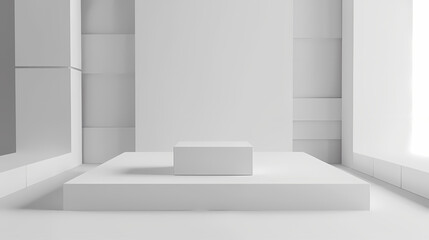Minimalist Product Display:  A clean and modern aesthetic for showcasing products. Simple yet elegant, this white, minimalist studio space offers a blank canvas for your product photography.