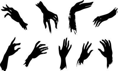 Obraz premium A collection of artistic hand silhouettes showcasing various gestures and movements in black and white.