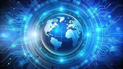Obraz premium world inside machine processes on blue tech background, programming, code, technology, digital, futuristic, virtual